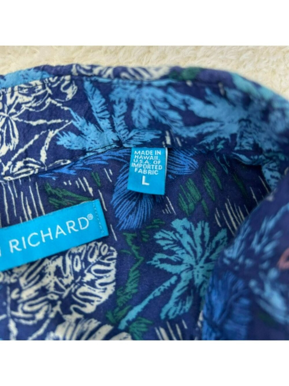 Tori Richard Mens Hawaiian Button-Down Shirt Blue Multi Large 100% Cotton Lawn - Picture 3 of 5